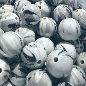 Vintage Y2K Modernist Abstract Round Light Dark Grey 16mm Acrylic Beads 10 pcs